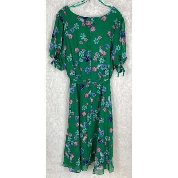 Jessica Howard Size 22W Green Floral Print Short Sleeve Belted Midi Dress - Picture 8 of 8